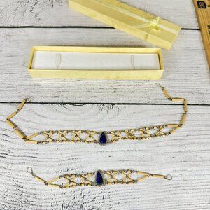 Delicate Blue Lapis Lazuli Stone Bamboo Delicate Necklace and Bracelet Set